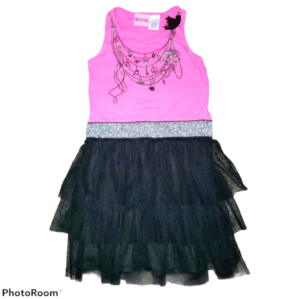 Mad Style Girl's Tank Top Dress with Tutu Skirt Pink and Black 406